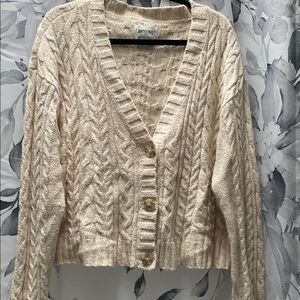 American Eagle Cream Cable Knit Cardigan Sweater, XL